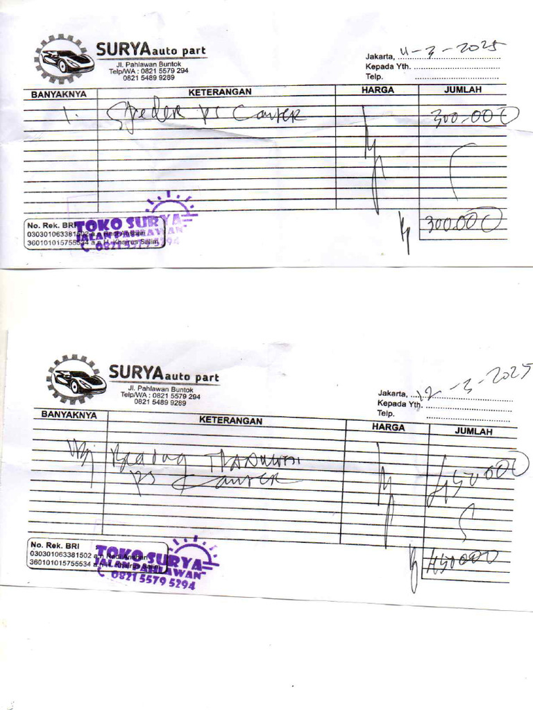 Mobil DT - Pembelian Sparepart | PDF