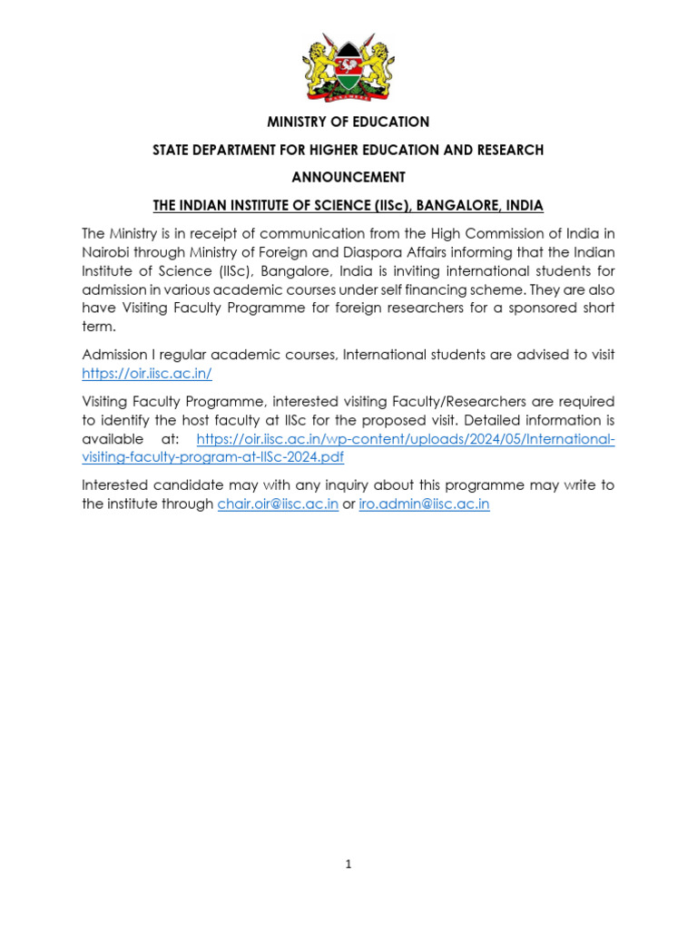 The Indian Institute of Science Visiting Faculty Programme | PDF