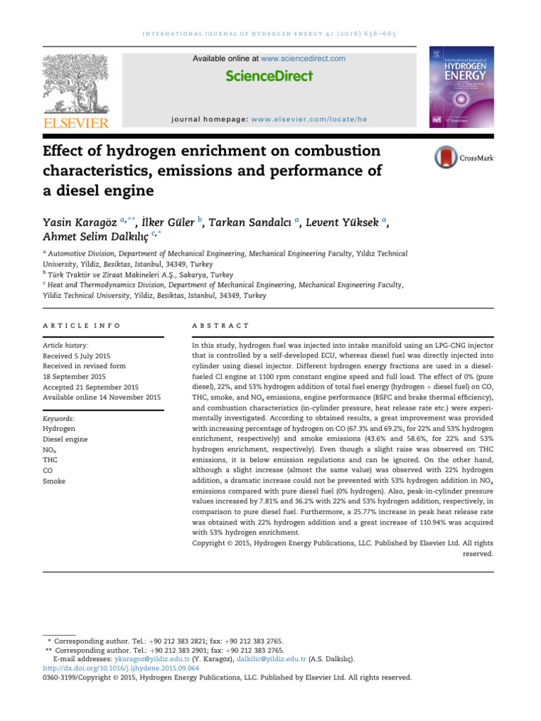 Effect of Hydrogen Enrichment On Combustion Characteristics Emissions ...