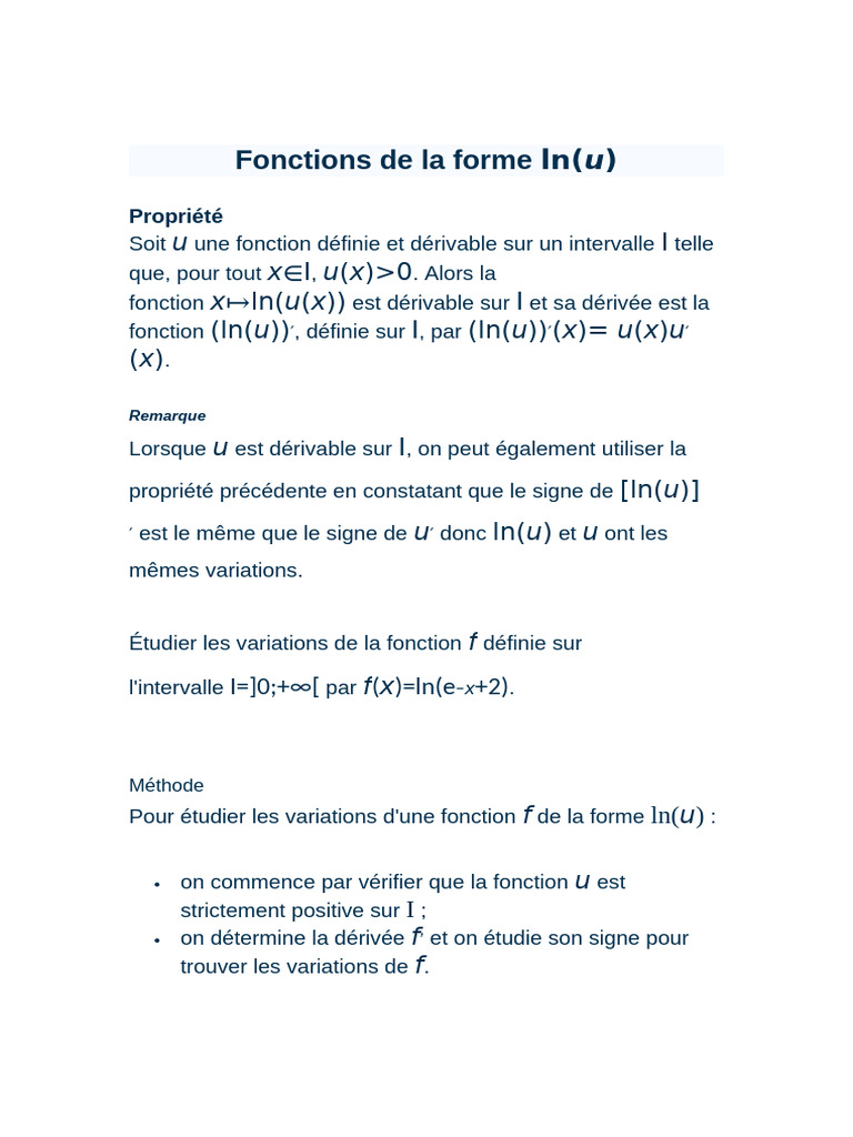 Dérivée des fonctions ln(u) PDF — free download