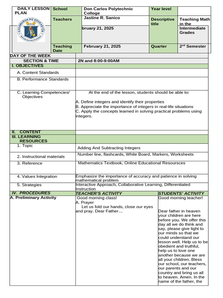 Teaching Integers: Lesson Plan Guide | PDF | Mathematics | Cognition