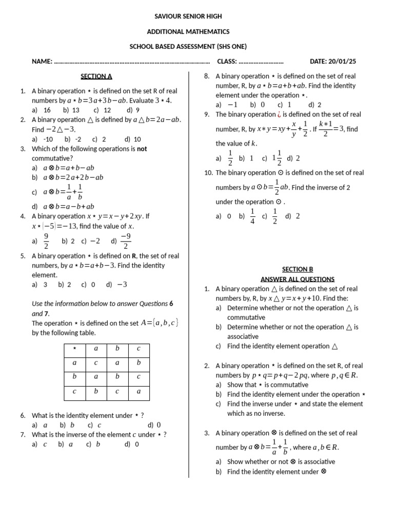 Senior High Additional Mathematics Assessment | PDF | Functions And ...