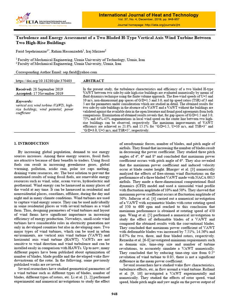View of Turbulence and Energy Assessment of A Vertical Axis Wind Turbine ...