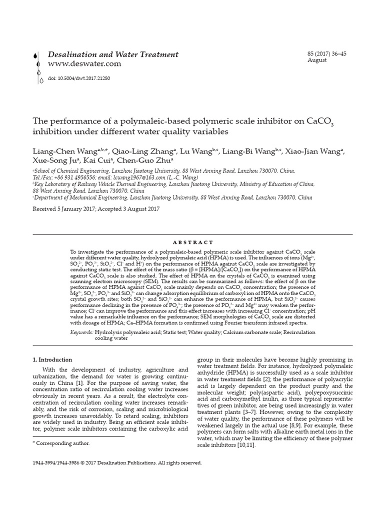 Polymaleic Polymer Scale Inhibitor Study | PDF | Ph | Calcium
