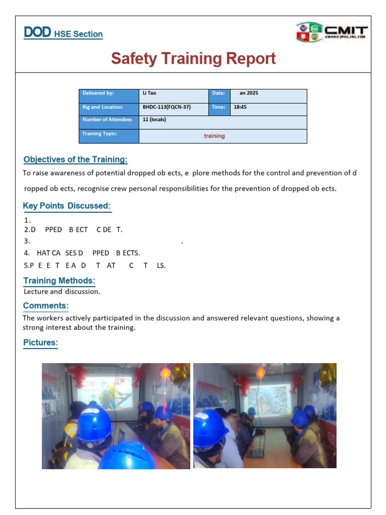 Drop Objects Prevention Training Report For BHDC-113 (FQCN-37) 6-Jan ...