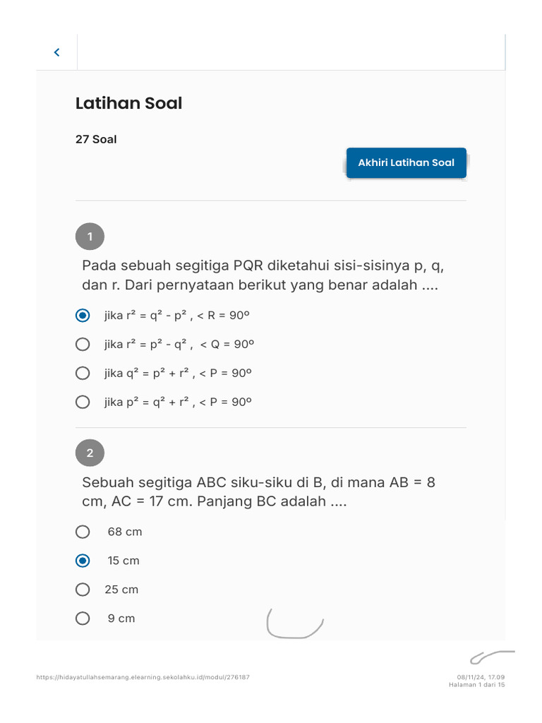 Soal Segitiga Siku-Siku dan Pythagoras | PDF