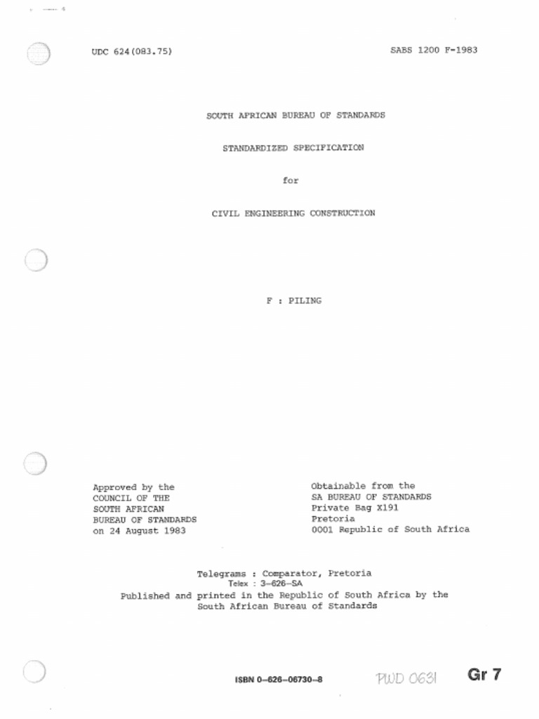 SABS - 1983 - Piling - Standardized Specification For Civil Engineering ...