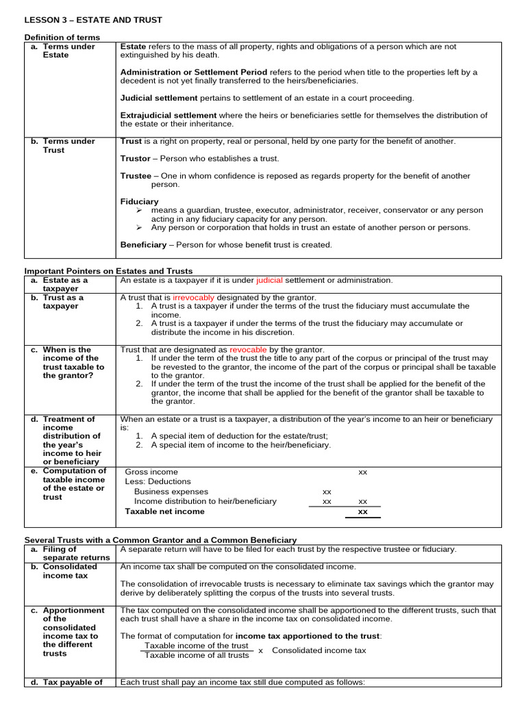 Lesson 3 - Estate and Trust | PDF | Income Tax | Tax Deduction