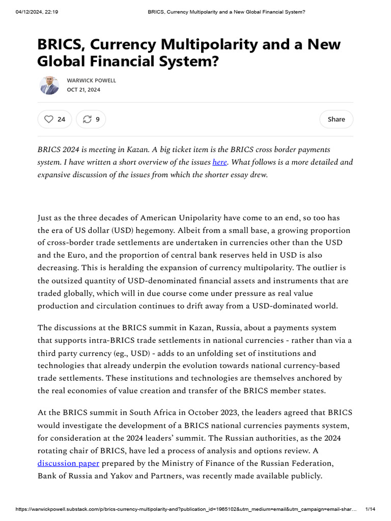 BRICS Currency and Global Financial Shift | PDF | United States Dollar ...
