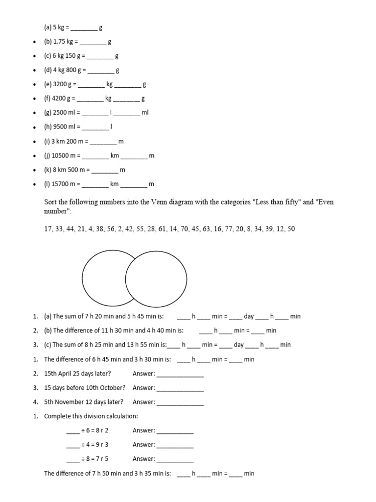 Math Conversion and Calculation Exercises | PDF