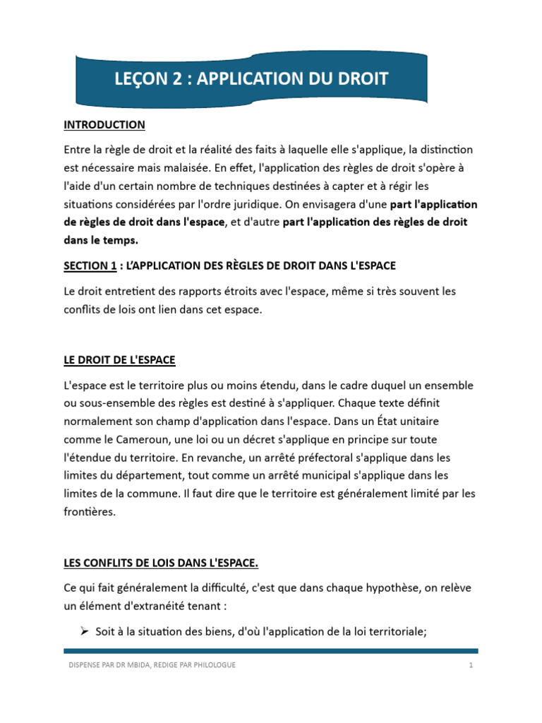 Application du Droit dans l'Espace et le Temps | PDF | Loi | Justice