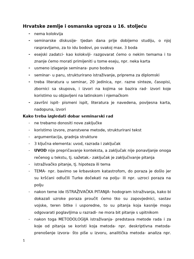 Hrvatske Zemlje I Osmanska Ugroza U 16 | PDF