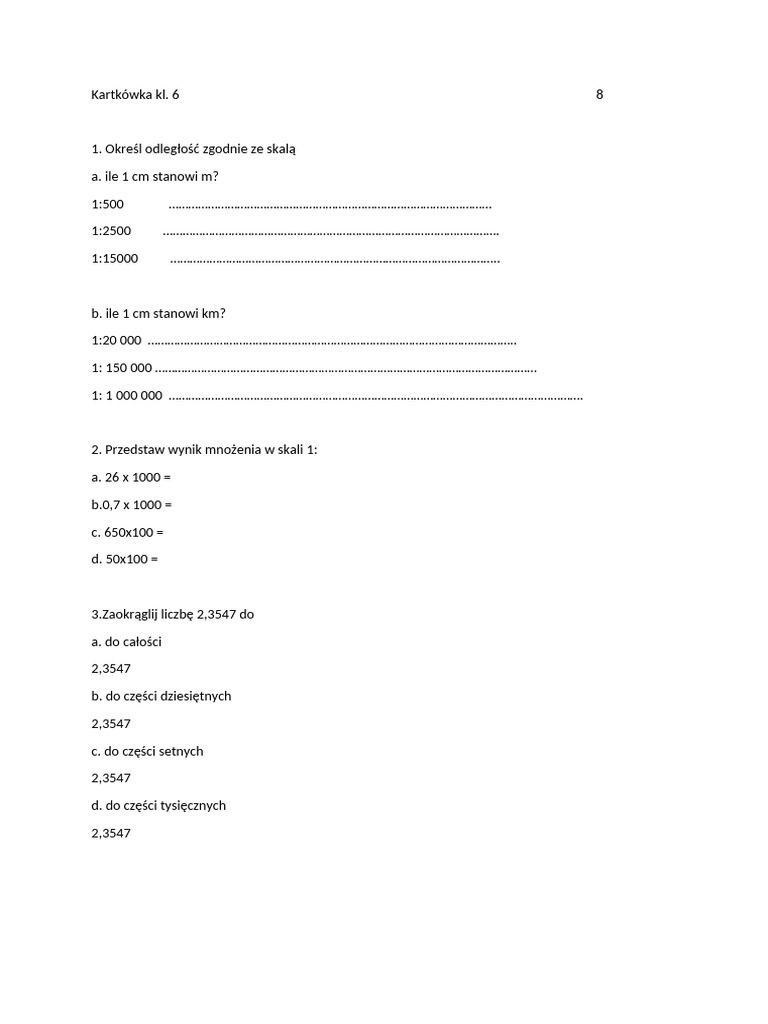 Kartk wka KL 6 Skale I Zaokr glanie PDF