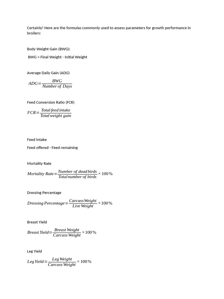Growth Performance Formulas for Broilers | PDF