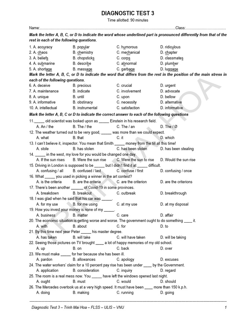 Diagnostic Test 3: English Language Skills | PDF