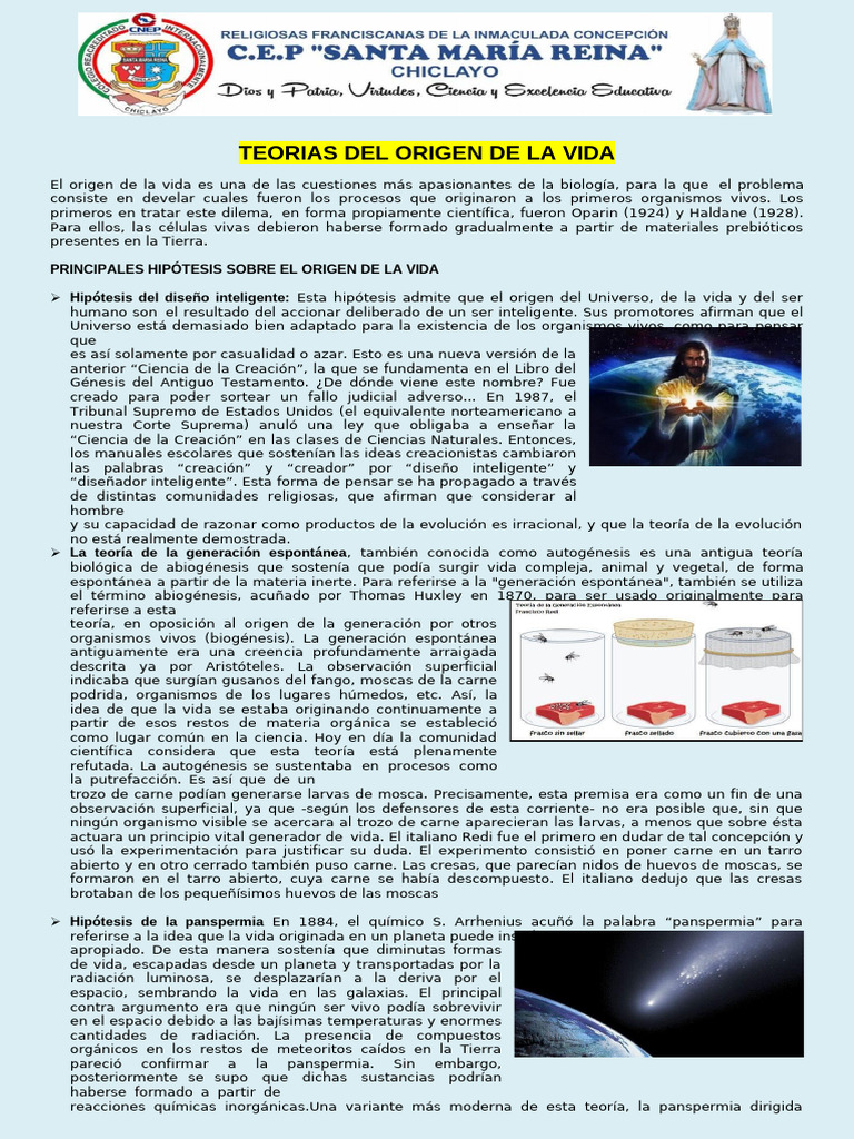Teoria Origen de La Vida | PDF | Abiogénesis | Vida