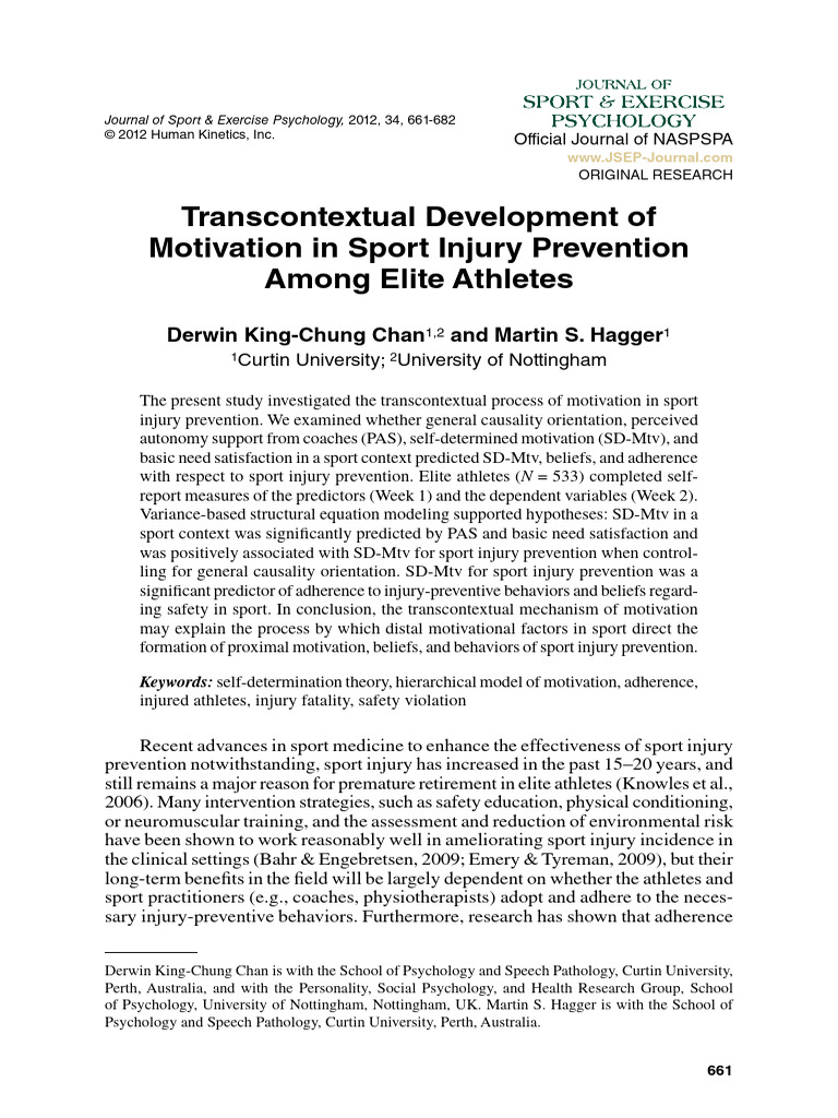 Motivation in Sport Injury Prevention | PDF | Motivation | Motivational