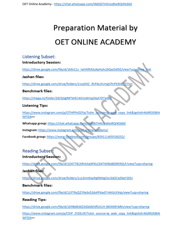 OET Preparation Resources and Links | PDF