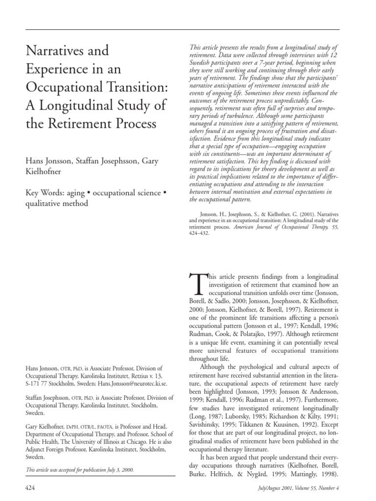 2001 - Jonsson Et Al - Narratives-Occupational Transition # p427 ...