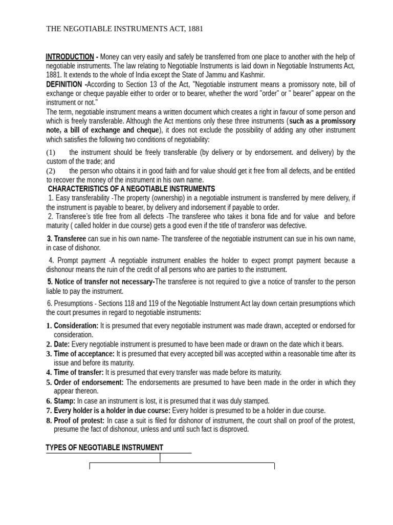 Mdl 5 Negotiable Instruments Act 1881 | PDF | Negotiable Instrument ...