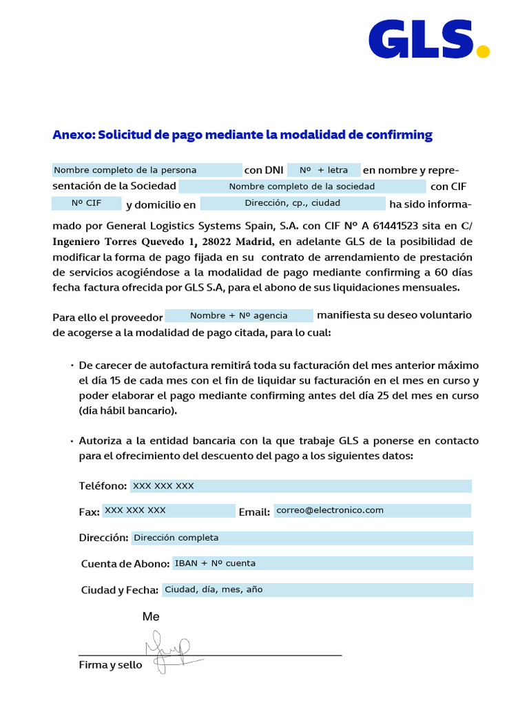 Confirming Proveedores Gls | PDF