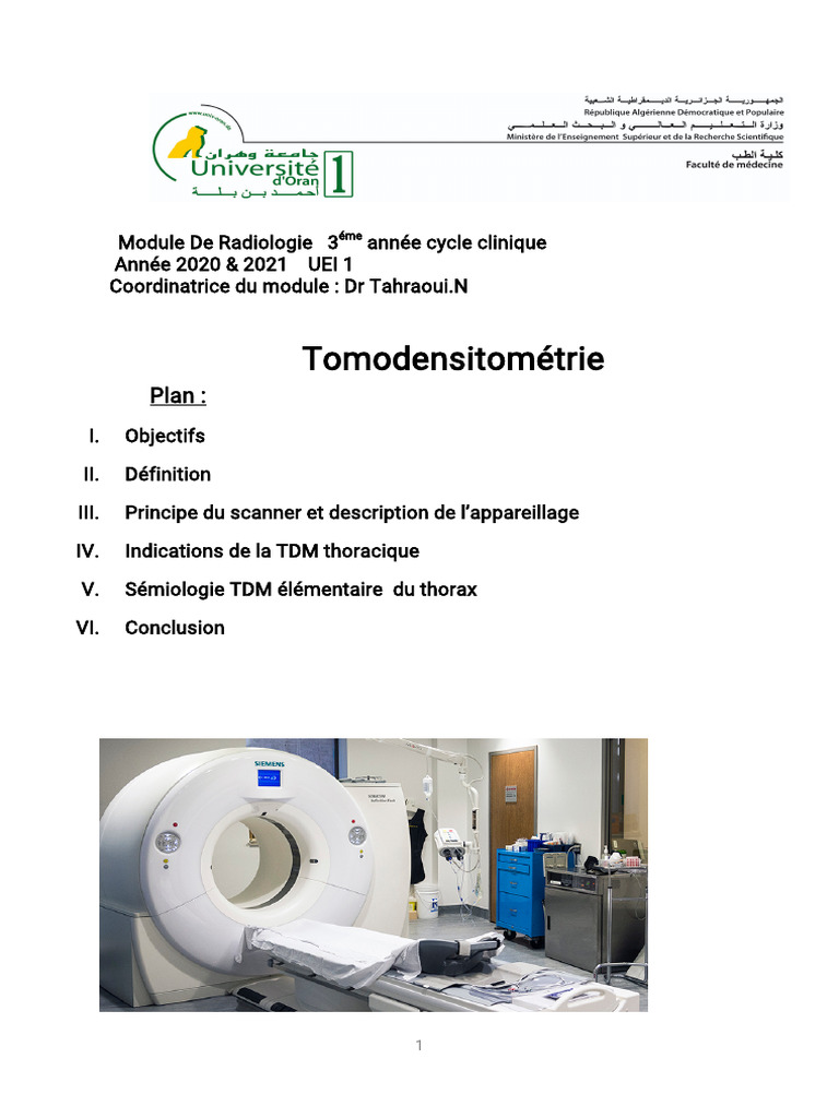 Cours de Tomodensitométrie Thoracique | PDF
