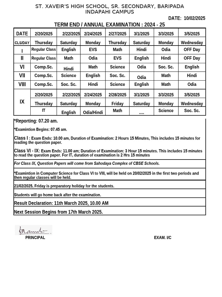 5a.schedule Term End Exam 2024 25 | PDF