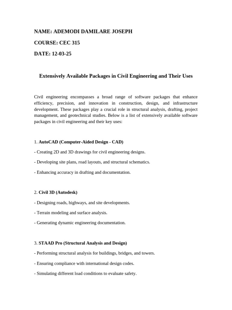 Civil Engineering Software Overview | PDF | Civil Engineering ...