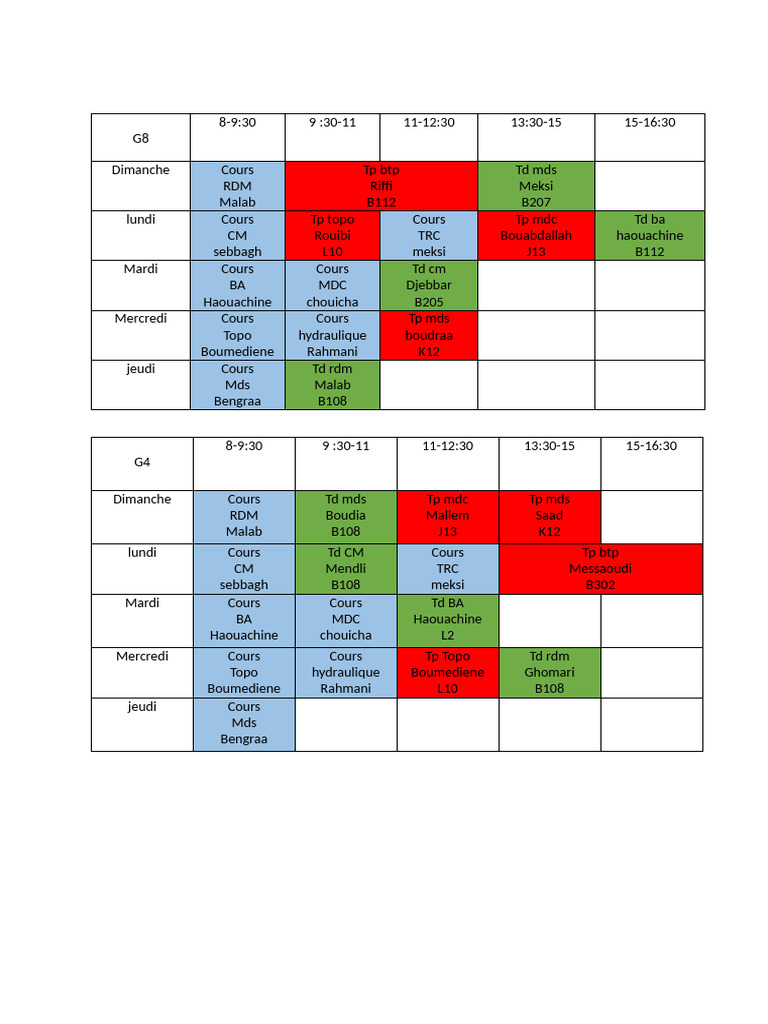 Emploi du temps des cours universitaires | PDF