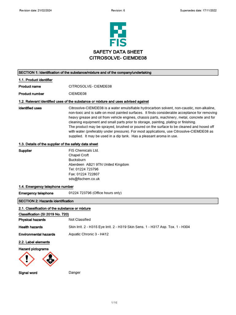 B3 Citrosolve Degreaser - SDS - February 2024 | PDF | Toxicity ...