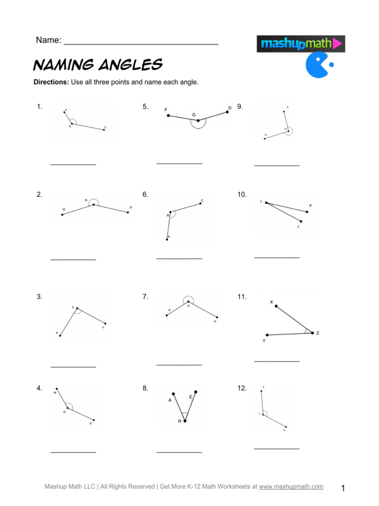 Naming Angles Worksheet with Answers | PDF