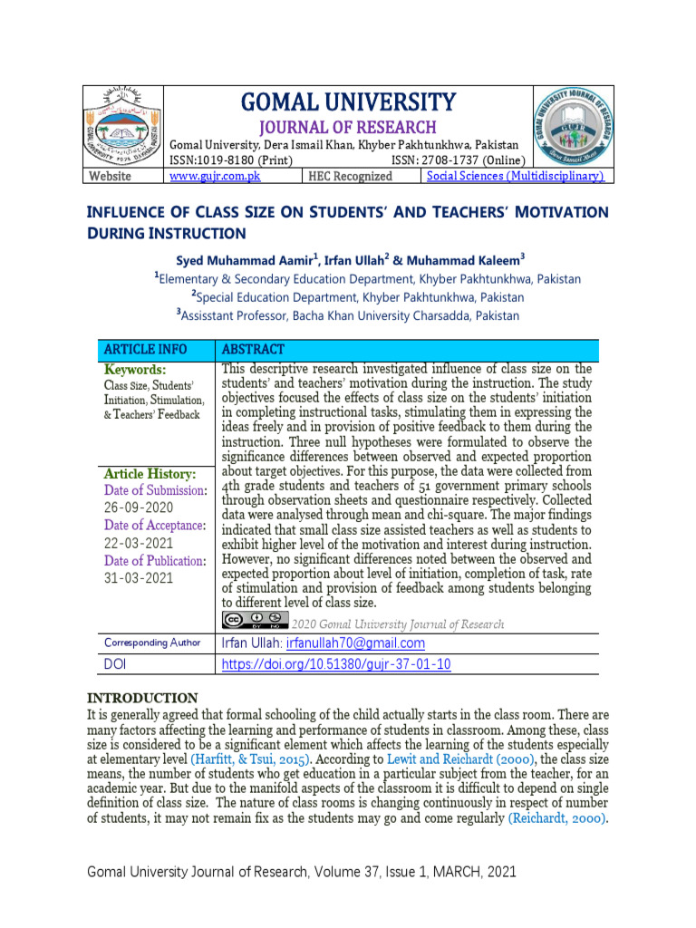 Class Size Impact on Motivation | PDF | P Value | Motivation