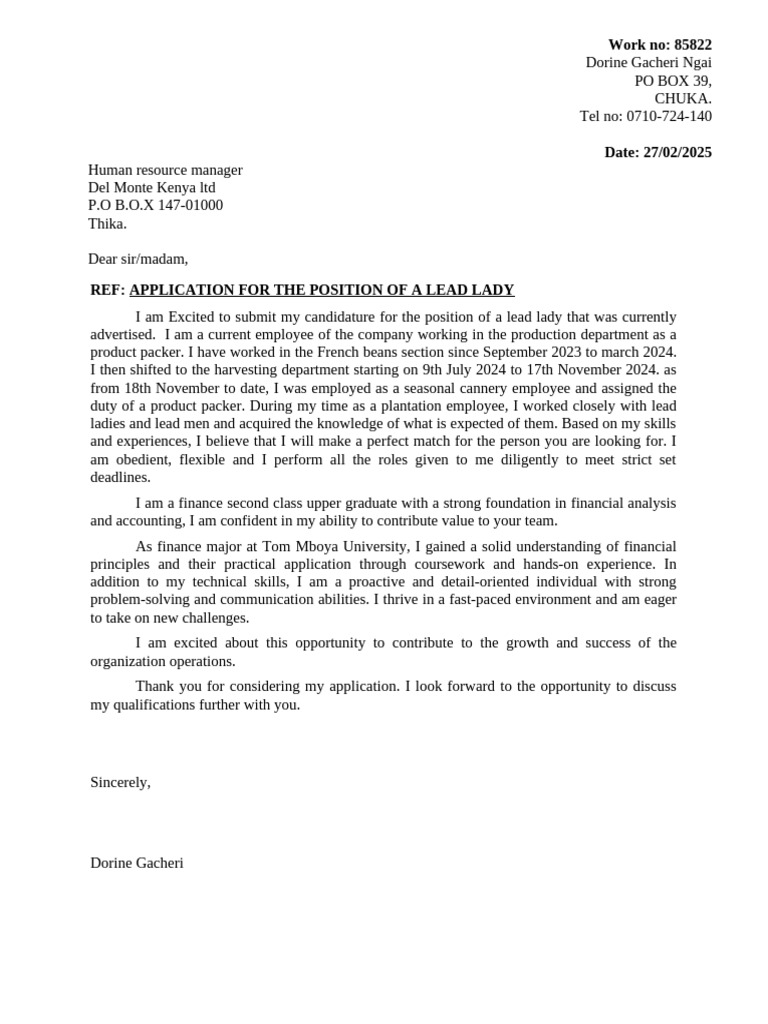 Application for Lead Lady Position | PDF