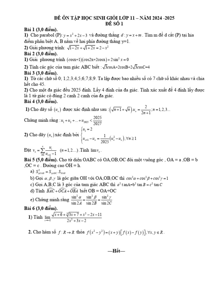 DE On Tap Thi HSG 2025 So 1 | PDF