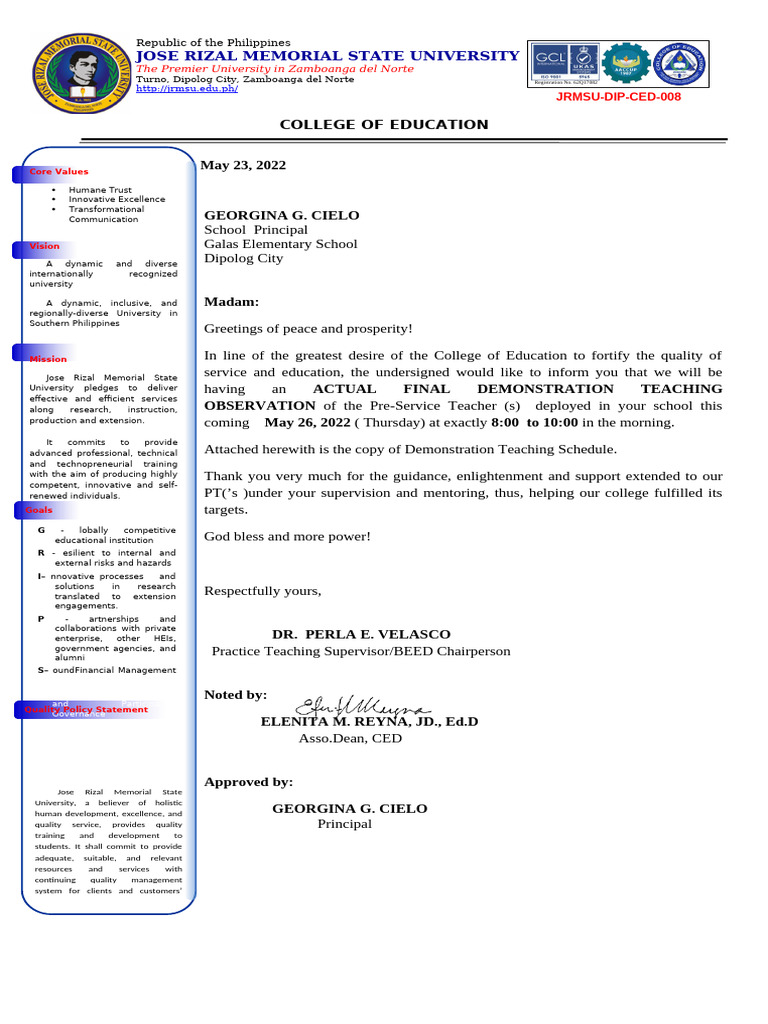 Beed Letter For Principal Galas Elem. School | PDF | Business