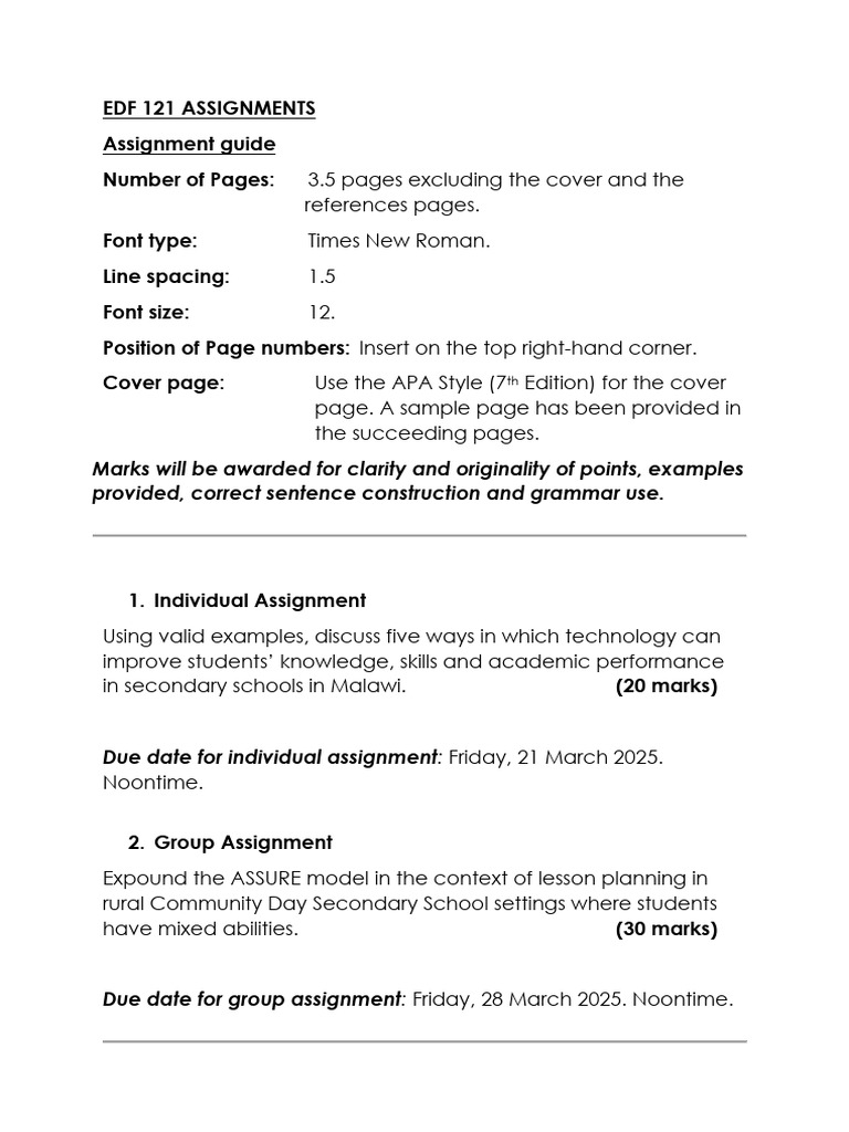 EDF 121 Assignments | PDF
