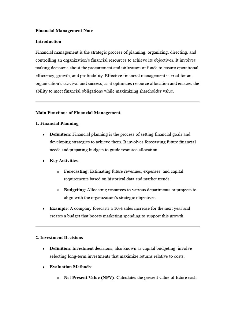 Key Functions of Financial Management | PDF | Net Present Value ...