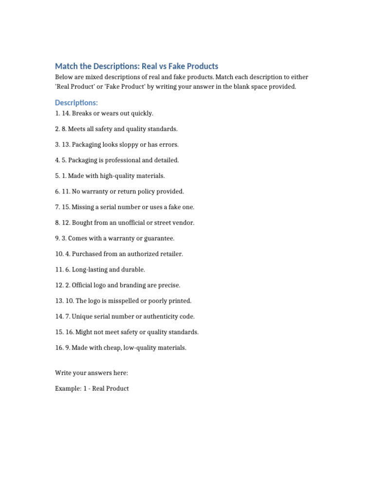 Real vs Fake Product Descriptions | PDF