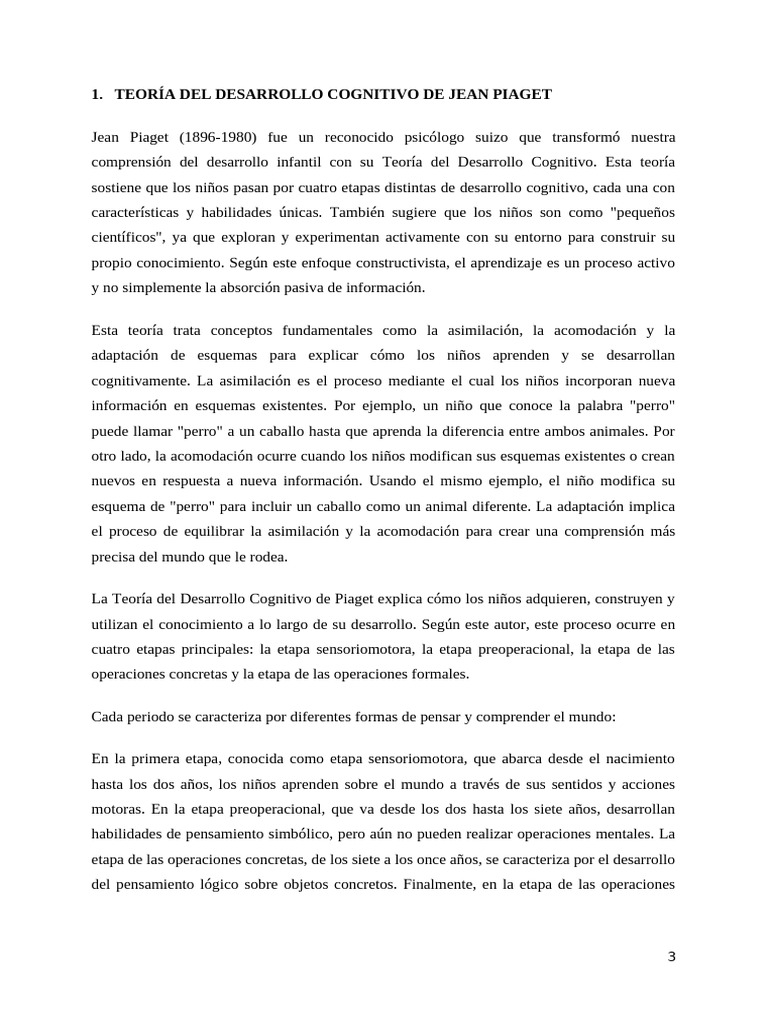 Etapas de Piaget en el desarrollo cognitivo | PDF | Pensamiento ...