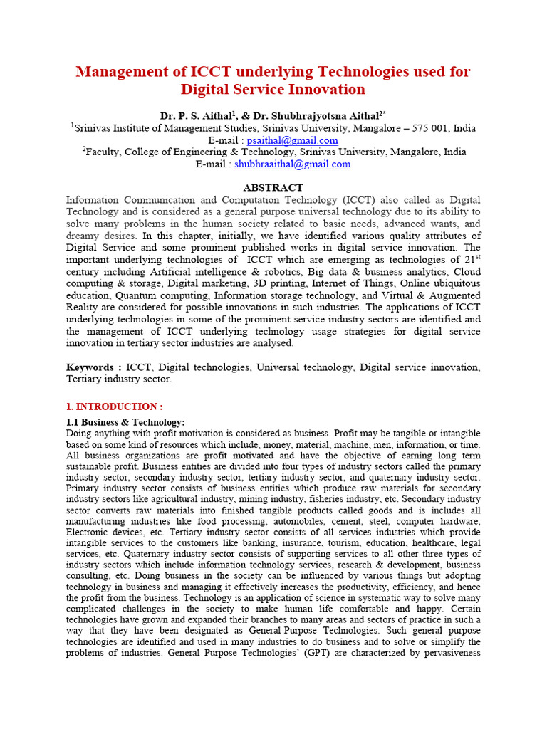 Managing ICCT for Digital Innovation | PDF | Internet Of Things | Analytics