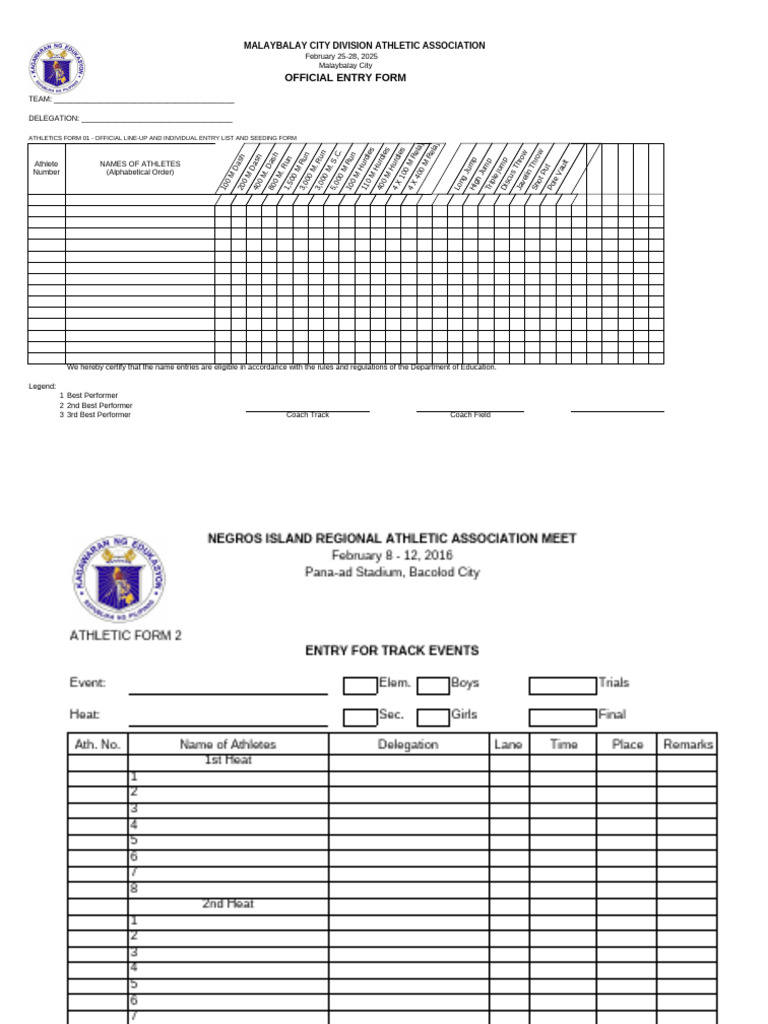 Malaybalay City Athletic Entry Form | PDF | Track And Field ...
