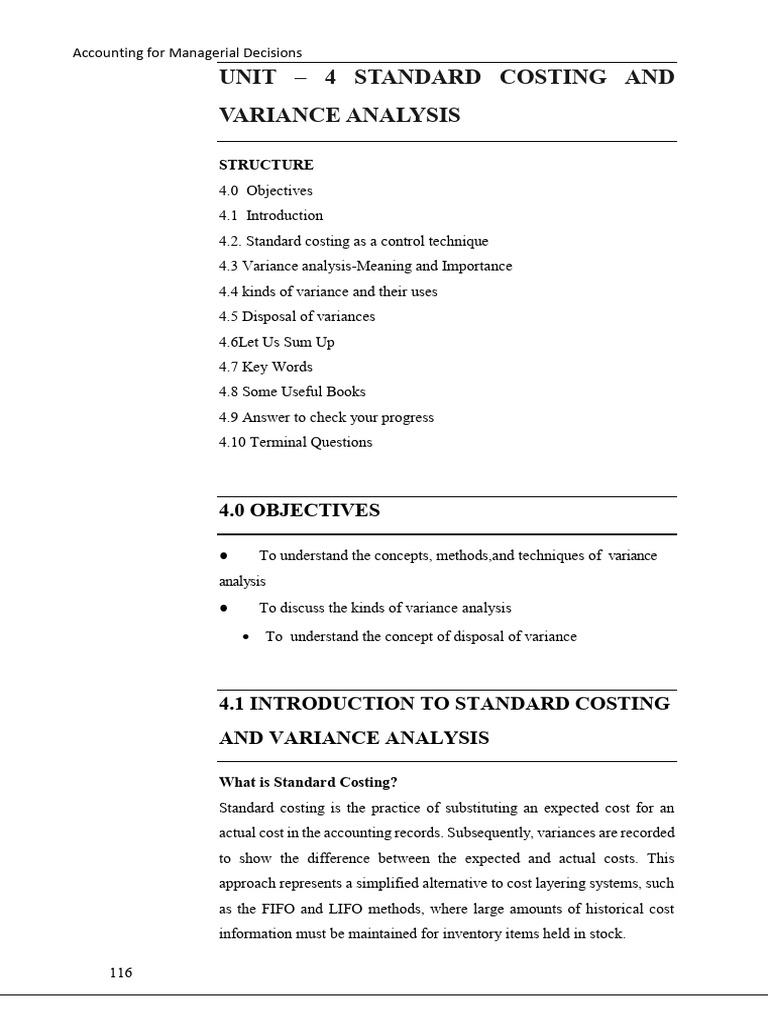 Variance Analysis in Standard Costing | PDF | Inventory | Cost Of Goods ...