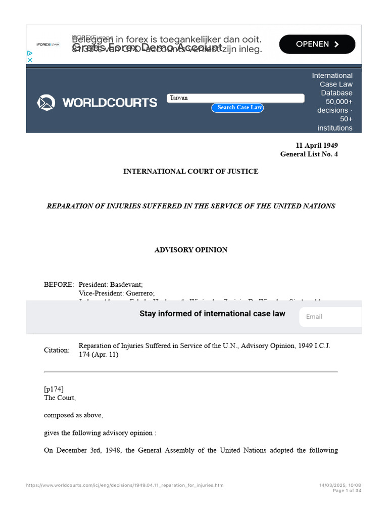 U.N. Advisory Opinion on Reparation Claims | PDF | International Law ...