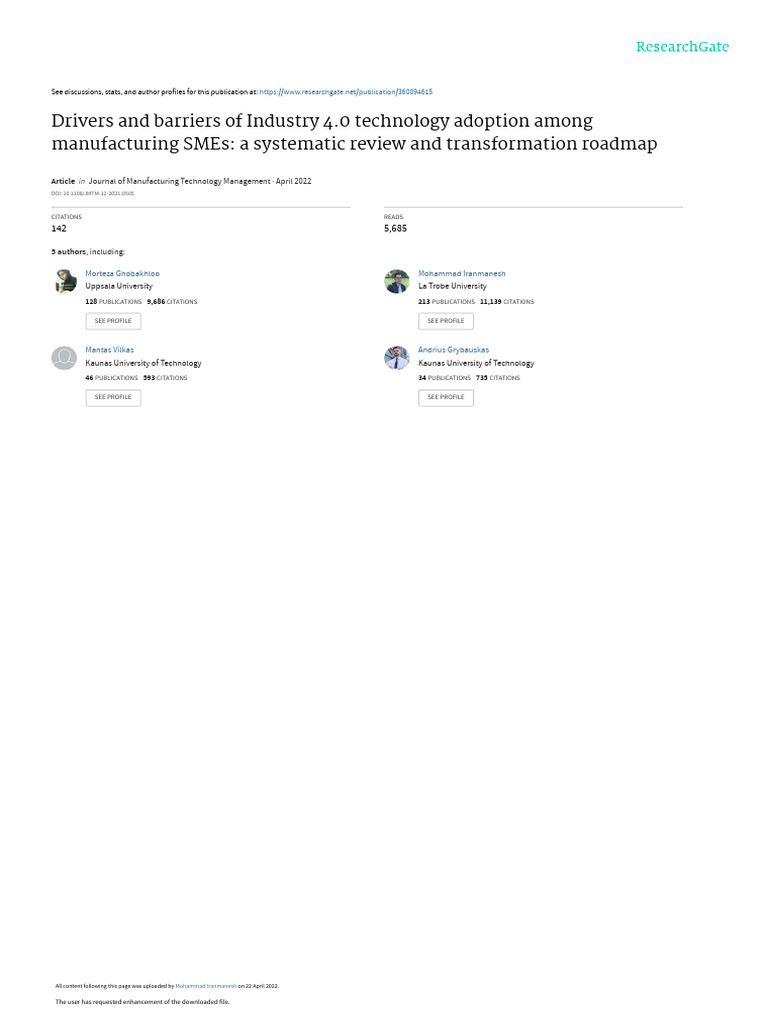 10 1108 - JMTM 12 2021 0505 | PDF | Systematic Review | Internet Of Things