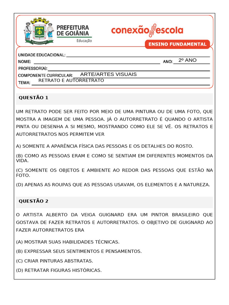 Atividades de Retrato e Autorretrato | PDF
