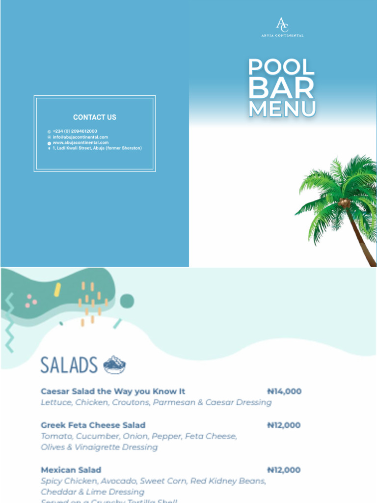 Pool Bar Menu and Offerings | PDF | Pizza | Coleslaw
