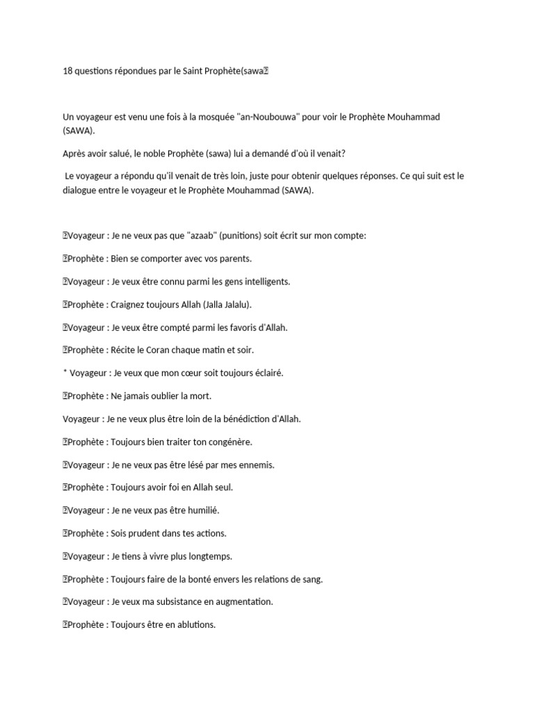 18 Conseils du Prophète Muhammad (SAWA) | PDF | Mahomet
