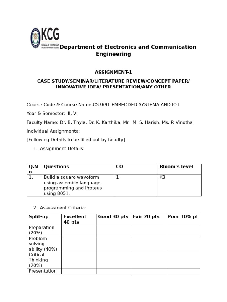 CS3691 Embedded Systems Assignment | PDF