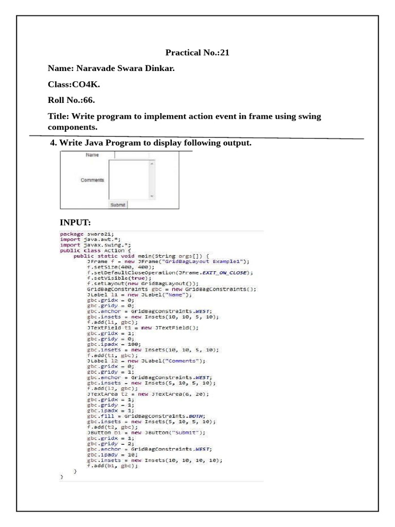 Java Swing Event Handling Program | PDF