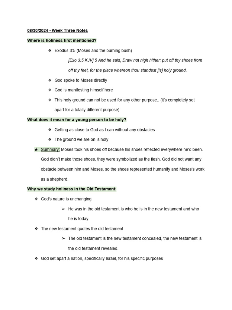 Holiness: Week Three Notes | PDF